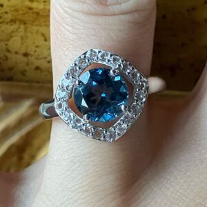 Natural London Blue Topaz Sterling Silver Ring Size 8